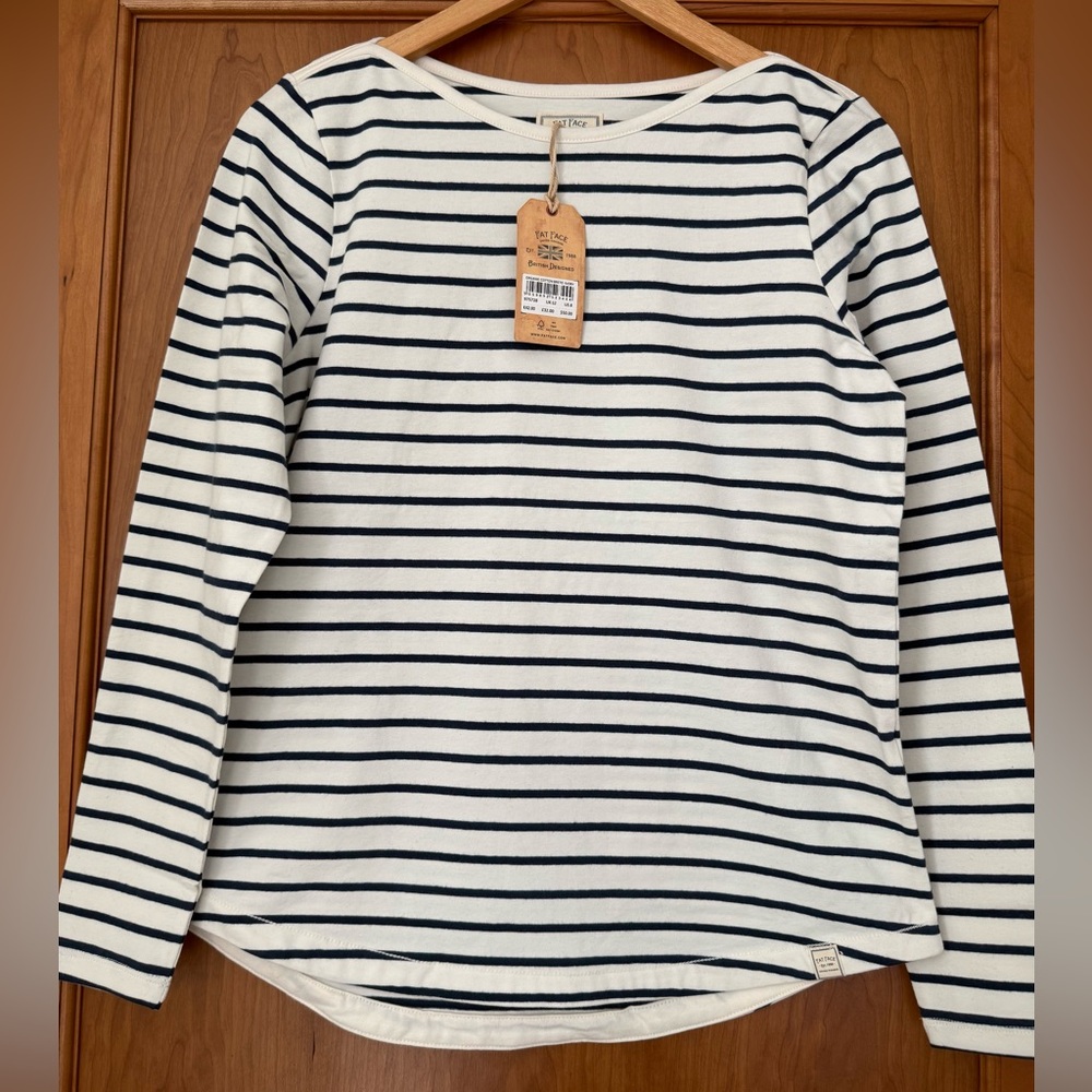 Fat Face Navy and Ivory organic cotton Breton Shirt NWT